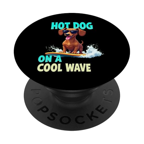 Cooler Dackel Surfing Dog PopSockets Klebender PopGrip von Dachshund Fun Designs