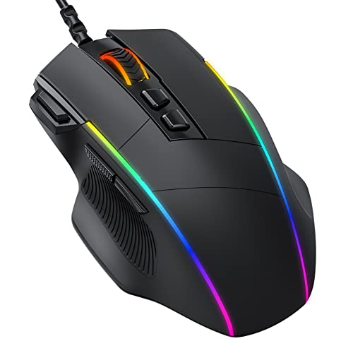 Dacoity RGB Gaming Maus, PC Gamer Maus mit 8 Programmierbare Tasten, RGB Beleuchtung, 8000 DPI einstellbar, Feuertaste, USB-Wired Maus mit ergonomisches Design für MMO, MOBA oder FPS Games für PC/Mac von Dacoity