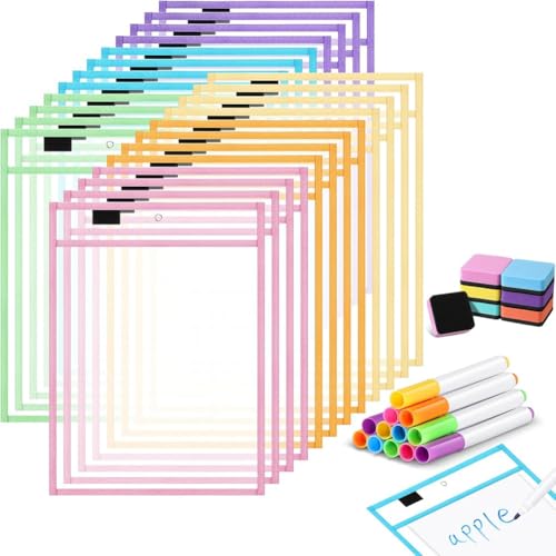 Daijianbin Wiederverwendbare Dry Erase Pocket-Hüllen mit Dry Erase-Markern und Mini-Dry Erase-Hüllen für das Papierlehrer-Klassenzimmer, Set 1 von Daijianbin