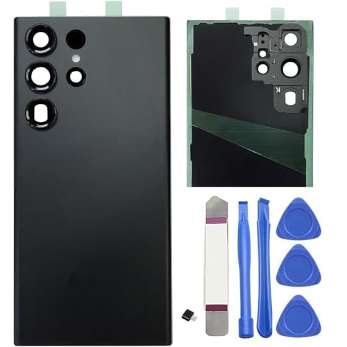 Dakexiong Smartphone Back Cover Glass für Samsung Galaxy S23 Ultra, Schwarz, Reparatur-Set mit vorinstalliertem Kleber und Kamera-Objektivschutz, hochwertiges Zubehör für Smartphone von Dakexiong