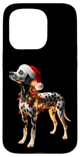 Hülle für iPhone 15 Pro Dalmatiner mit Weihnachtsmannmütze, Weihnachtsbeleuchtung, Hundebesitzer, Mutter, Papa von Dalmatian Christmas Products