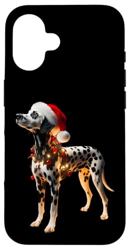 Hülle für iPhone 16 Dalmatiner mit Weihnachtsmannmütze, Weihnachtsbeleuchtung, Hundebesitzer, Mutter, Papa von Dalmatian Christmas Products