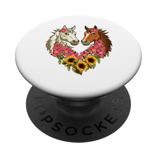 Blumenpferde-Liebes-Herz-Reitpferd-Reiten der Frauen PopSockets Klebender PopGrip von Damen-Pferdereiten-Pferdeliebhaber-Mädchen