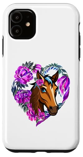 Hülle für iPhone 11 Blumenpferde-Liebes-Herz-Reitpferd-Reiten der Frauen von Damen-Pferdereiten-Pferdeliebhaber-Mädchen