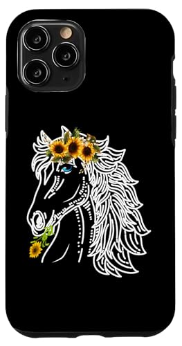 Hülle für iPhone 11 Pro Damen Bandana mit Pferdekopf und Blumenmuster, Reitsport von Damen-Pferdereiten-Pferdeliebhaber-Mädchen