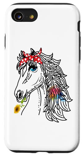 Hülle für iPhone SE (2020) / 7 / 8 Damenpferd mit Bandana-Stirnband, Reitsport, Reiten von Damen-Pferdereiten-Pferdeliebhaber-Mädchen