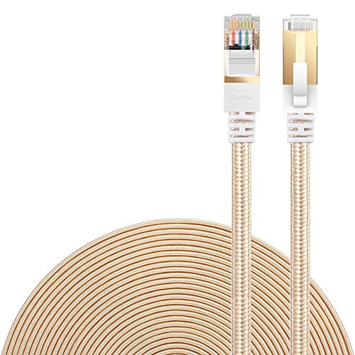 Cat 7 Ethernet Cable, Gold 20M/66FT DanYee Nylon Braided CAT7 High Speed Professional Lan Cable Gold Plated Plug STP Wires CAT 7 RJ45 Internet Network Cable (Gold 20M/66FT)… von DanYee