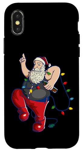 Hülle für iPhone X/XS Lustige Weihnachtsmann Bier Lichterkette Weihnachten Weihnachtsmann von Dancing Santa Claus Design