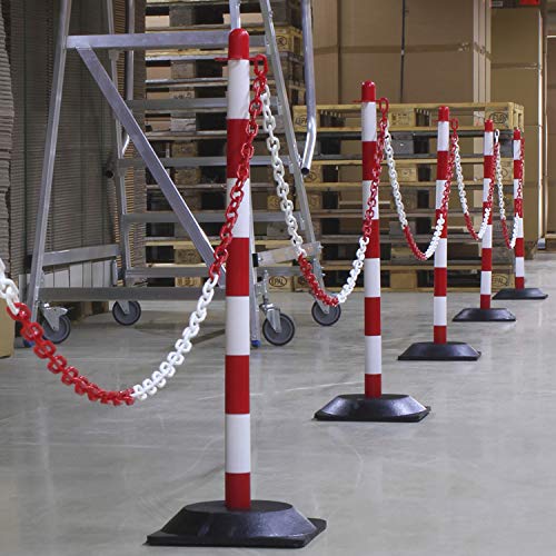 Dancop 0004373 inkl. 6 Kunststoff-Pfosten mit 6 Füßen und 10 Meter Signalkette mit Verbindern, alles in weiß-rot von Dancop