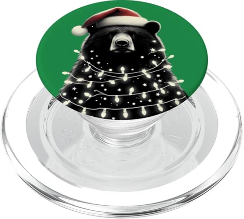 Dunkler Bär mit Weihnachtsmütze und Weihnachtsbeleuchtung PopSockets PopGrip für MagSafe von Dark Bear With Santa Hat And Christmas Products