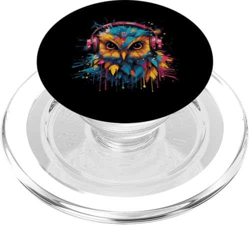 Discjockey Eule hört Musik über Kopfhörer PopSockets PopGrip für MagSafe von Dark owl love