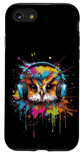 Hülle für iPhone SE (2020) / 7 / 8 Lustige Eule hört Musik über Kopfhörer von Dark owl love