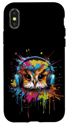 Hülle für iPhone X/XS Lustige Eule hört Musik über Kopfhörer von Dark owl love