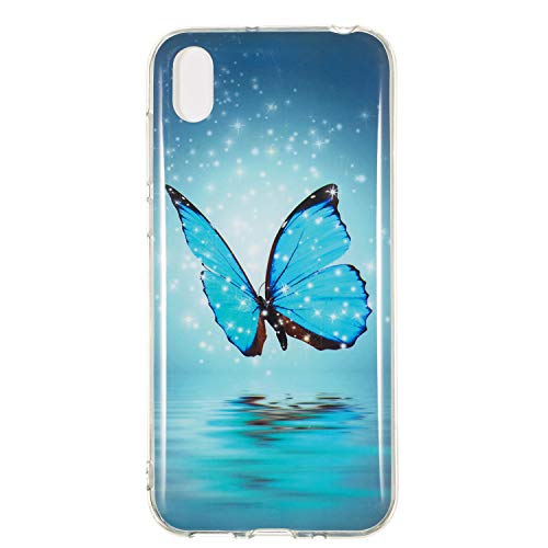 DasKAn Leuchtend Silikon Hülle für Huawei Y5 2019,Fluoreszierend Licht im Dunkeln Blau Schmetterling Bunt Muster Ultra Dünn Weich Gummi Rückseite Handy Tasche Stoßfest Gel TPU Schutzhülle,#3 von DasKAn