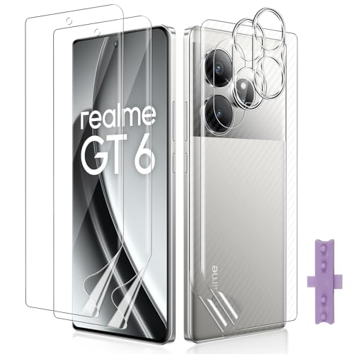 Datree 2 Stück für Realme GT 6/ Realme GT 6T TPU Schutzfolie, 2 Stück Rückseitenfolie, 2 Stück Kameraschutz für Panzerglas, Kratzfester Schutz, HD Displayschutzfolie, TPU-Folie Displayfolie von Datree