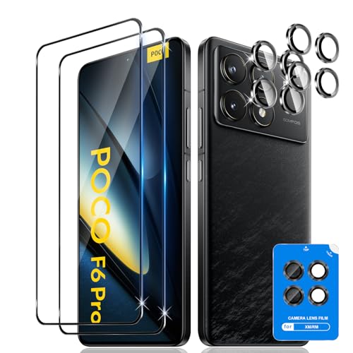 Datree 2 Stück für Xiaomi Poco F6 Pro für Panzerglas (Schwarz), 2 Stück Kamera Schutzfolie (Schwarz), 9H Härte Schutzglas, Kratzfester schutz, HD Displayschutzfolie Panzerfolie von Datree