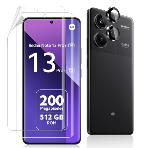 Datree 2 Stück für Xiaomi Redmi Note 13 Pro Plus 5G /Note 13 Pro+ 5G TPU Schutzfolie, 1 Stück Kamera Panzerglas Schutzfolie (Schwarz), Kratzfester schutz, HD Displayschutzfolie,TPU-Folie HD von Datree