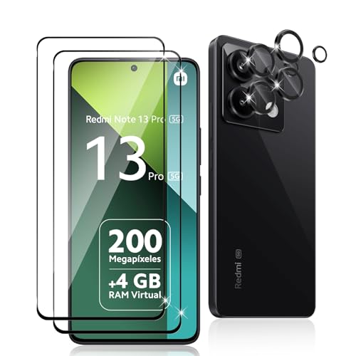 Datree 2 Stück für Xiaomi Redmi Note 13 Pro 5G für Panzerglas (Schwarz), 2 Stück Kamera Schutzfolie (Schwarz), 9H Härte Schutzglas, Kratzfester schutz, HD Displayschutzfolie Panzerfolie von Datree