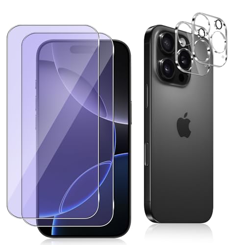 Datree für Panzerglas für iPhone 16 Pro Max (6,9 Zoll), 2+2 Stück Anti-Blaulicht-Bildschirmschutzfolie + Kamera Schutzfolie,【Augenpflege】 9H Härte Panzer Schutz Glas Folie Schutzglas Schutzfolie von Datree