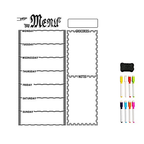 Dawafit A3 Magnetische WeißE Tafel Blatt für KüChe KüHlschrank Mehrzweck KüHlschrank WöChentliche WeißE Tafel Kalender für MenüPlanung mit 8 Stift () von Dawafit