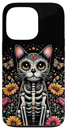 Hülle für iPhone 13 Pro Floral Cat Lover Dia De Los Muertos, Kurzhaar-Katze von Day of the Dead Domestic Shorthair Cat Apparel Co.