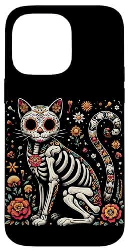 Hülle für iPhone 14 Pro Max Katzenliebhaber Tag der Toten, mexikanischer Zuckerschädel von Day of the Dead Domestic Shorthair Cat Apparel Co.