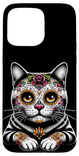 Hülle für iPhone 15 Pro Max Kurzhaar-Katzen- und Blumenliebhaber, niedliche Haus-Katze, Kurzhaarkatze von Day of the Dead Domestic Shorthair Cat Apparel Co.