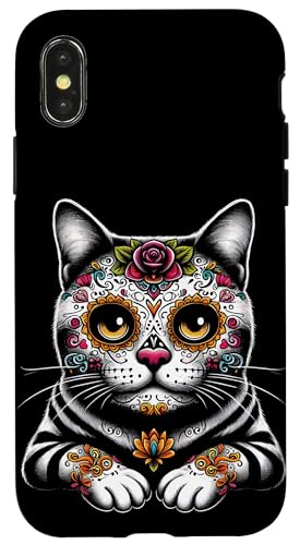 Hülle für iPhone X/XS Kurzhaar-Katzen- und Blumenliebhaber, niedliche Haus-Katze, Kurzhaarkatze von Day of the Dead Domestic Shorthair Cat Apparel Co.