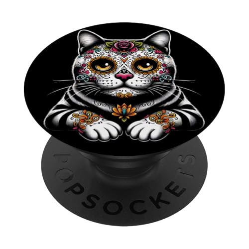 Kurzhaar-Katzen- und Blumenliebhaber, niedliche Haus-Katze, Kurzhaarkatze PopSockets Klebender PopGrip von Day of the Dead Domestic Shorthair Cat Apparel Co.