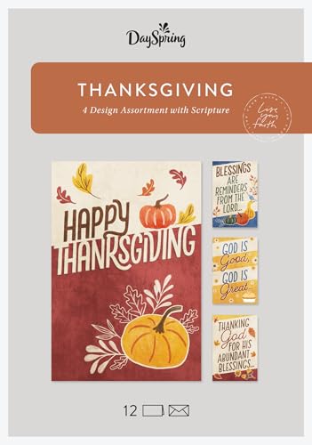 Dayspring - Happy Thanksgiving – 4 Design-Sortiment mit Schrift – 12 Karten und Umschläge (U1616) von DaySpring