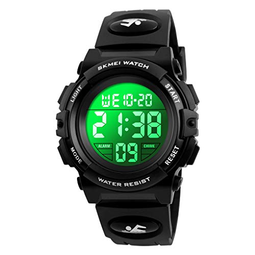 Dayllon Digitaluhr Kinder Uhren für Jungen Armbanduhr Kinder Outdoor Sport 50M Wasserdicht Elektronische 12/24 H Wecker Stoppuhr/Kalender/LED-Licht/Datum Junge Mädchen All Black XS(3-10 Year Old) von Dayllon