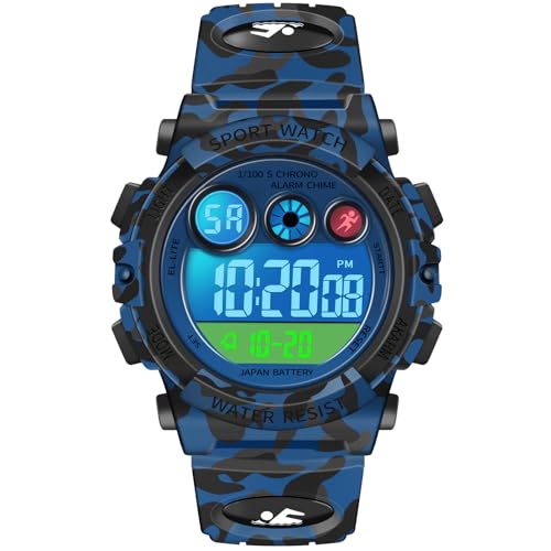 Dayllon Kinderuhr Digital Outdoor Sport Wasserdicht Jungen Uhren 12/24H Alarm 7 Bunte Hintergrundbeleuchtung Stoppuhr Armbandu von Dayllon