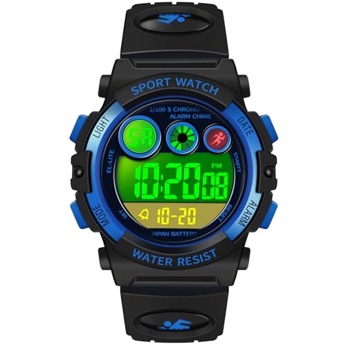 Dayllon Kinderuhr Digital Outdoor Sport Wasserdicht Jungen Uhren 12/24H Alarm 7 Bunte Hintergrundbeleuchtung Stoppuhr Armbandu von Dayllon