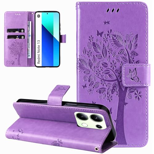 Dcjlbo Hülle für Xiaomi Redmi Note 13 4G Handyhülle mit Kartenfach Motiv Muster Blumen Hülle Leder Klappbar Klapphülle Cover Flip Case Handytasche Magnet Schutzhülle für Xiaomi Redmi Note 13 4G-Lila von Dcjlbo