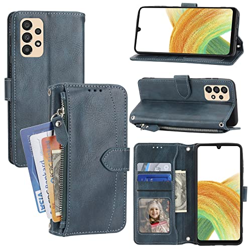 Dclbo Hülle für Samsung Galaxy A33 5G, Handyhülle mit Geldbörse Geldfach Kartenfach Flip Case Leder Tasche Klappbar Schutzhülle Etui Handytasche Klapphülle für Samsung Galaxy A33 5G-Blau von Dclbo