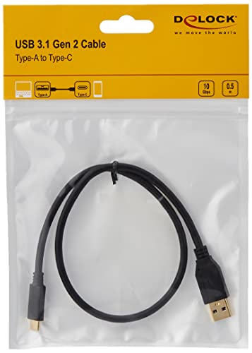 Delock Kabel SuperSpeed USB 10 Gbps (USB 3.1 Gen 2) Typ-A Stecker > USB Type-C Stecker 0,5 m schwarz von DeLOCK