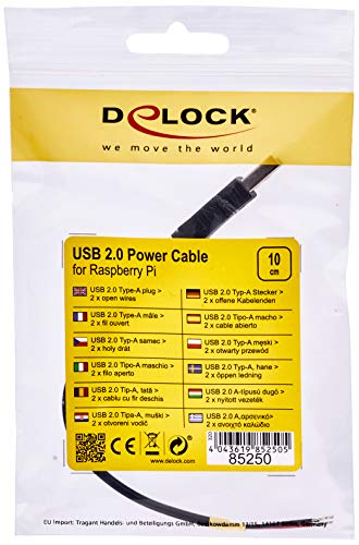 Delock Kabel USB 2.0 A Stecker > 2 x offene Kabelenden Strom 10 cm Raspberry Pi, schwarz von DeLOCK