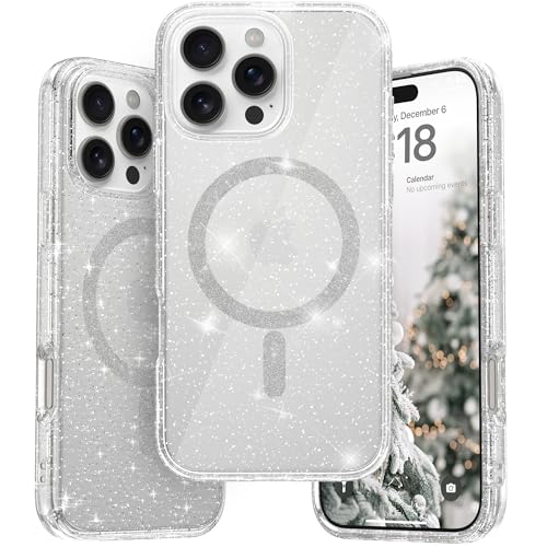 DecoReco Schutzhülle für iPhone 16 Pro, transparent, glitzernd, kompatibel mit Magsafe, 3 m, sturzsichere Verteidigung, funkelnd wie Sterne für Frauen und Mädchen, für iPhone 16 Pro von DecoReco