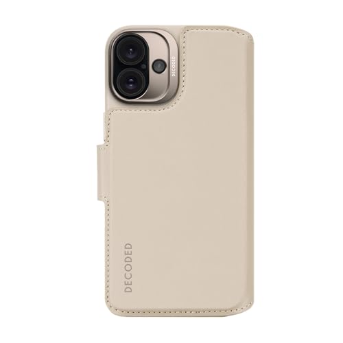 DECODED 2 in 1 Leder Abnehmbare Wallet Case für iPhone 16 Plus Hülle MagSafe Kompatibel Echtes Premium ECCO Leder Ganzkörper Schutzhülle Erhöhte Kanten zum Schutz von Bildschirm und Kamera Beige von Decoded