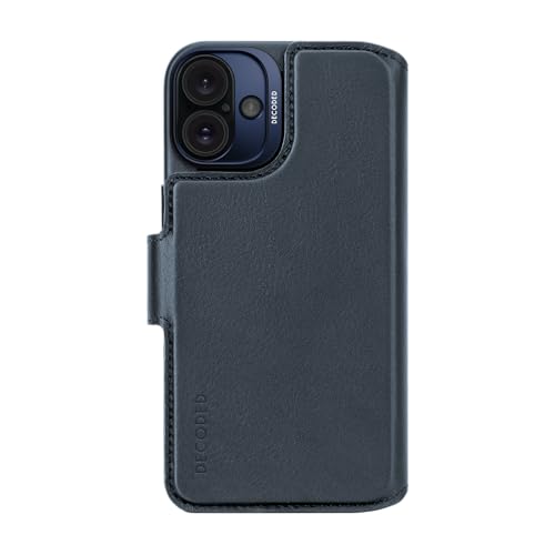 DECODED 2 in 1 Leder Abnehmbare Wallet Case für iPhone 16 Plus Hülle MagSafe Kompatibel Echtes Premium ECCO Leder Ganzkörper Schutzhülle Erhöhte Kanten zum Schutz von Bildschirm und Kamera Blau von Decoded