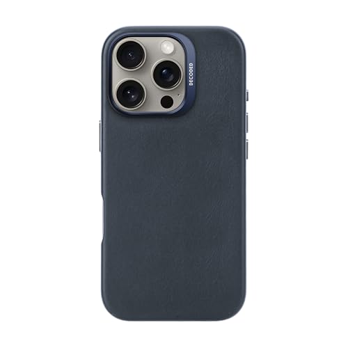 DECODED Lederhülle für iPhone 16 Pro, Echt ECCO Leder Hülle, Kompatibel mit MagSafe, Stoßfest Schutzhülle, Handyhülle, Navy Blau von Decoded