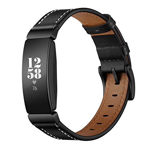 Dee Plus Armband Geeignet für Fitbit Inspire/Inspire HR, Klassisches Echt Leder Uhrenarmband Lederarmband Erstatzband Uhr Band Watchband mit Metallschließe, Weich und bequem, Mehrere Farben verfügbar von Dee Plus