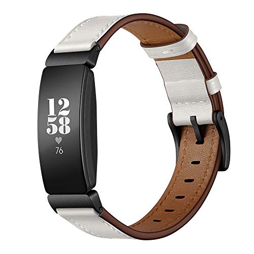 Dee Plus Armband Kompatibel mit Fitbit Inspire/HR, Klassisches Echt Leder Uhrenarmband Lederarmband Erstatzband Uhr Band Watchband mit Metallschließe, Weich und bequem, Mehrere Farben verfügbar von Dee Plus