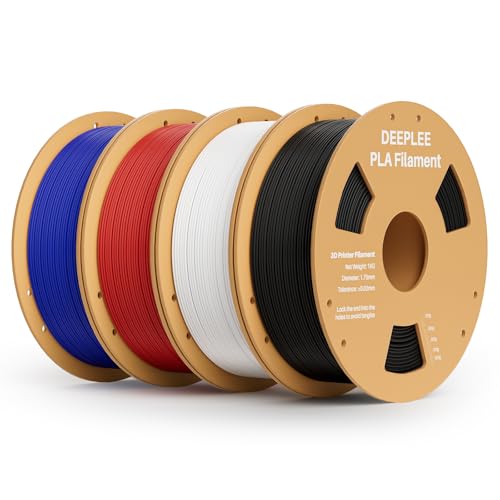 DEEPLEE PLA Filament 1.75mm, 3D Drucker Filament 4kg (1KG/Spool), Maßgenauigkeit +/- 0,02 mm, Filament 3D-Druckmaterialien, Schwarz Weiß Rot Blau von Deeplee