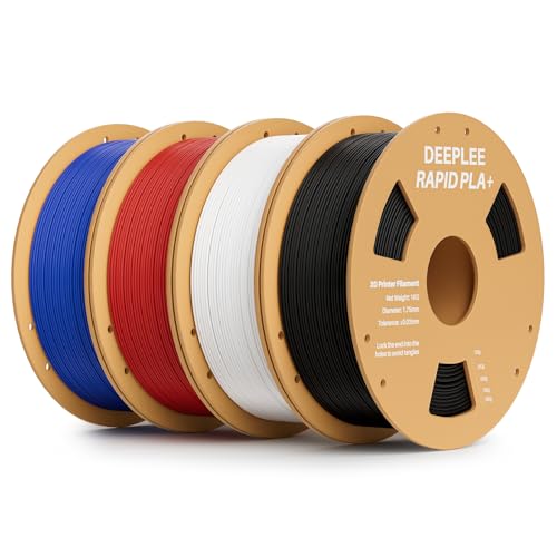 DEEPLEE Rapid PLA Plus Filament 1.75mm, High Speed 3D Drucker Filament up to 600mm/s, PLA+ Filament Maßgenauigkeit +/- 0.02 mm für die meisten FDM 3D Drucker, Schwarz Weiß Rot Blau 4KG(1kg/Spool) von Deeplee