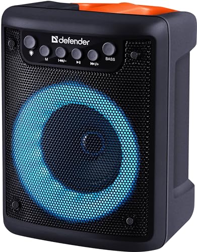 Defender Bluetooth Lautsprecher mit Licht, Tragbarer BT 5.3 Box Musikbox mit Mikrofon Jack, Built-in FM Radio, MP3, SD, Stereo-Pairing für Zuhause, Draußen, Reise, Schwarz von Defender Global