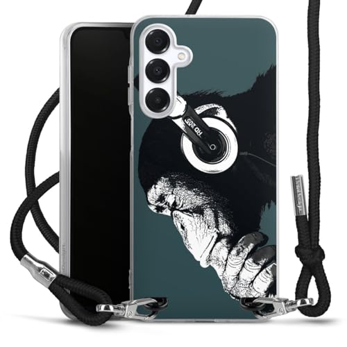 DeinDesign Carry Case kompatibel mit Samsung Galaxy A16 5G Hülle mit Band Handykette zum Umhängen schwarz AFFE Kopfhörer Musik von DeinDesign