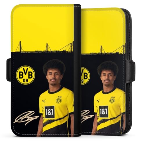 DeinDesign Flip Case kompatibel mit Apple iPhone 16 Pro Max Handyhülle aus Kunst Leder schwarz Klapphülle Borussia Dortmund Karim Adeyemi BVB von DeinDesign