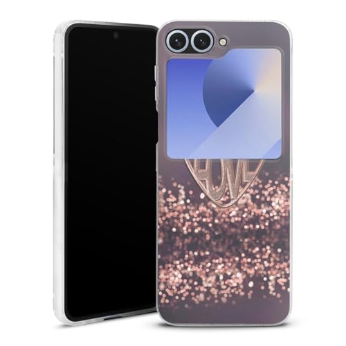 DeinDesign Hard Case kompatibel mit Samsung Galaxy Z Flip 6 Schutzhülle transparent Smartphone Handy Hülle Glitzer Look pink Liebe von DeinDesign