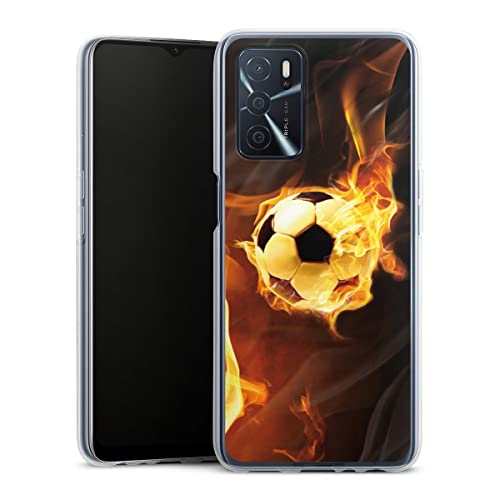 DeinDesign Silikon Hülle kompatibel mit Oppo A16s Case transparent Handyhülle Fußball Feuer Ball von DeinDesign